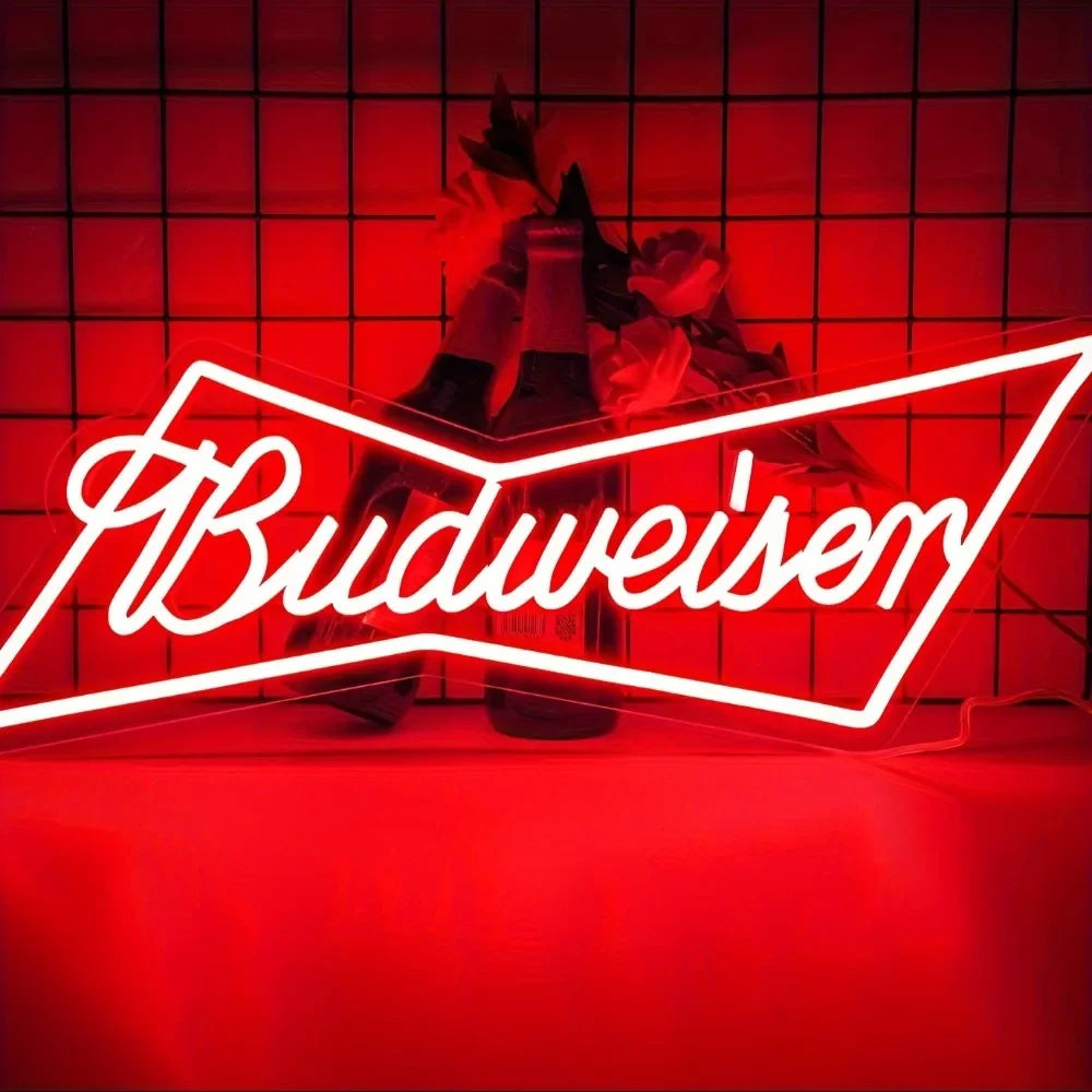 budweiser logo beer bar Neon Signs Bar Neon Beer Light Sign for Wall Decor , for Man Cave Bedroom Shop Beer Club Pub Bistro
